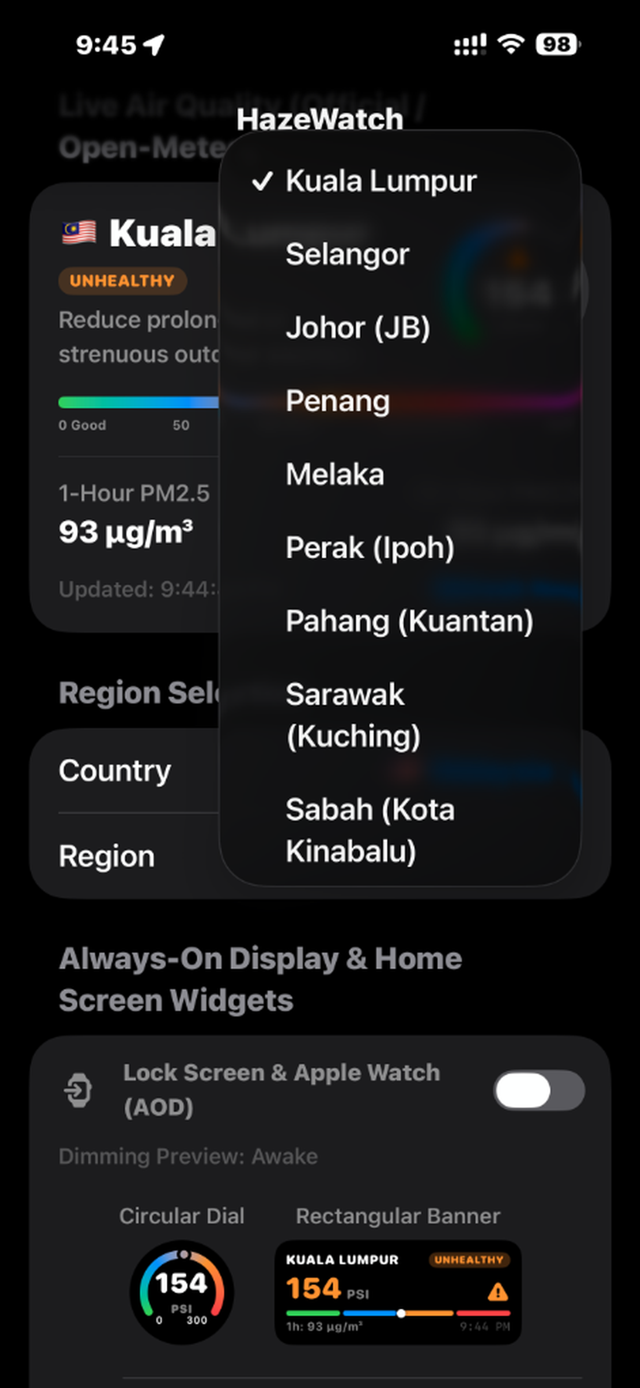 HazeWatch Region Selection Malaysia & Indonesia
